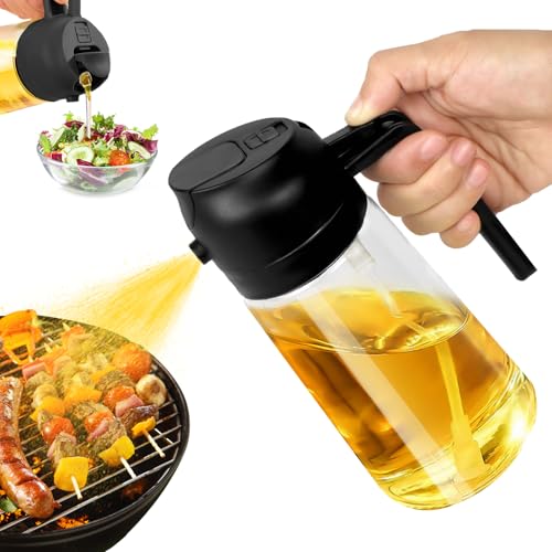 Nepfaivy Pulverizador de óleo em spray de vidro, 2 em 1 pulverizador spray óleo de cozinha, dispensador de 470 ml e vaporizador de óleo anti-gotejamento para fritadeira ar, cozinha e churrasco (preto)