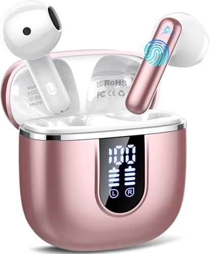 Cillso Auriculares sem fios Bluetooth 5.4, microfone de redução de ruído auriculares sem fios, indicador de carregamento LED para desporto, impermeável, USB-C