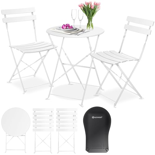 KESSER® Bistroset 3 peças de mesa de bistrô com 2 cadeiras dobráveis, conjunto de móveis de varanda, móveis de jardim, conjunto de assentos, móveis de jardim, grupo de metal, mesa de jardim, cor