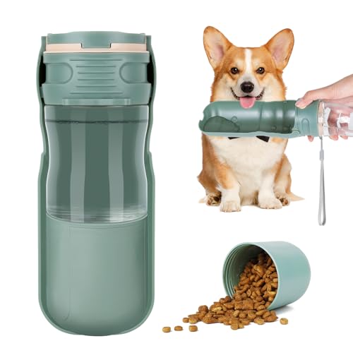 AiQInu Garrafa de água para cão de 350 ml com recipiente de comida de 78 ml, 180 ° dobrável para bebé, cão, anti-gotejamento, garrafa para cães e viagens