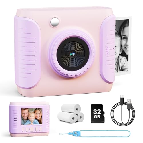 CalineGam Câmara com fotos infantis instantâneas, HD 1080P câmara fotográfica instantânea com cartão de 32 GB e papel fotográfico, brinquedos digitais para crianças, presente para meninos e meninas de