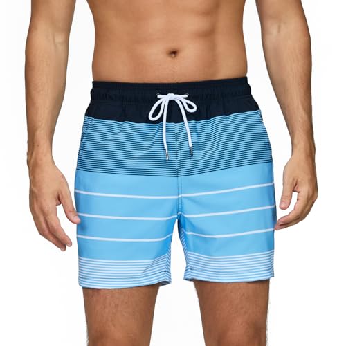 Vorvowry Fato de banho homem secagem rápida respirável fato de banho estampado leve boxer cuecas banho para natação praia surf de bolso com fecho de correr