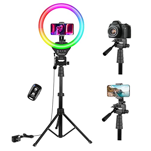 UBeesize Anel de luz de 12 polegadas RGB, tripé de 170 cm com gravador remoto, 3 cores e 35 RGB, modelo regulável, anel de luz para selfie, transmissão ao vivo, maquilhagem, TIK Tok, Youtube