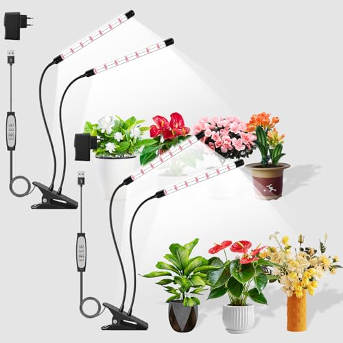 COKOLILA 2 peças lâmpada de cultivo, 320 LEDs luz de espectro completo, 6500 K 660 nm para plantas de interior com 6/12/18H temporizador, 10 brilho, 3 modos, melhor para plantas pequenas