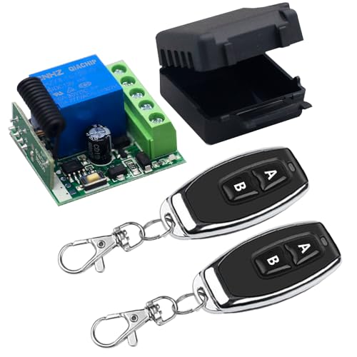 QIACHIP 433 Mhz Interruptor de controlo remoto sem fios 12 V, comando remoto DC 12 V 1 canal relé RF recetor transmissor para abridor de porta de garagem momentâneo/alternância