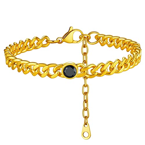 ChainsHouse Pulseiras para tornozelo com pedras para nascimento, tornozeleira de mulher 22 cm de comprimento com 5 cm extensor