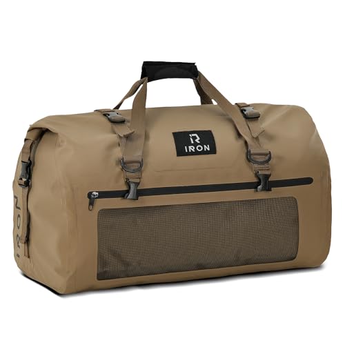 IRON JIA'S Mala de motocicleta impermeável mala de viagem mota mala traseira mota com fecho superior rolo alças para os ombros adequada para ciclismo, campismo, desportos aquáticos castanho-50 l