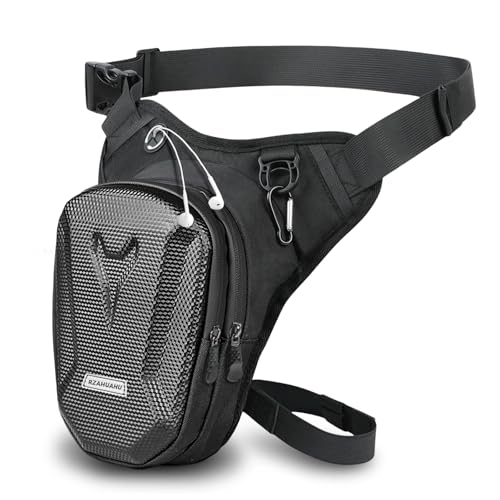 Flintronic Bolsa de perna de motociclo, impermeável tático pochete perna, durável bolsa de cintura com alça de perna ajustável e tira refletor, para ciclismo pesca campismo desporto, Preto, Moderno