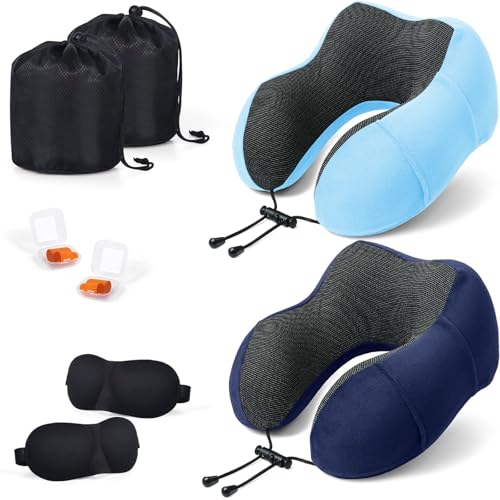 SOMLAW Almofada de viagem para pescoço, 2 conjuntos almofada pescoço viagem de espuma viscoelástica, ideal para avião, comboio e carro, almofada cervical de viagem, almofada cervical viagem com