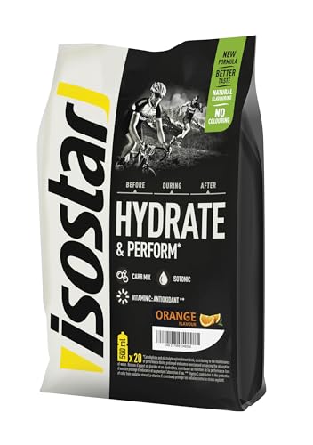 Isostar Hydrate & Perform, 800 g de bebida eletrolítica isotónica, solução eletrónica para otimizar o desempenho desportivo, sabor laranja, 20 porções