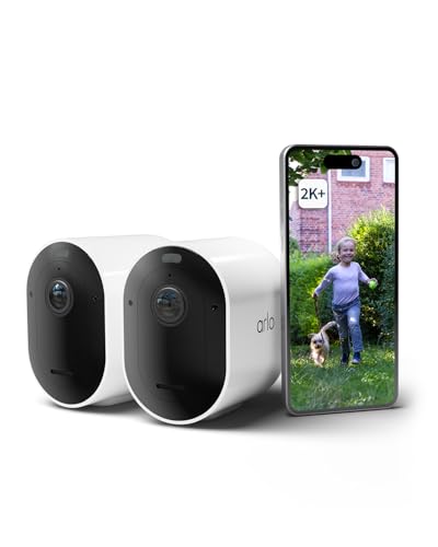 Arlo Pro 5 Câmara de vigilância WiFi exterior 2K, câmara de vigilância WiFi interior, sensor de movimento, alarme para casa, visão noturna cor, teste de arco seguro incluído, 2 câmaras, brancas