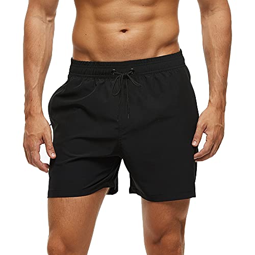 Calções de banho para homem 2 em 1 fato de banho de secagem rápida com forro de malha e cordão de ajuste para praia fato de banho casual impermeável para piscina e verão
