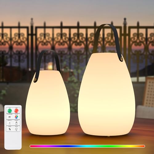 FUYO Candeeiro de mesa portátil LED recarregável candeeiros de mesa a bateria com comando à distância regulável recarregável candeeiro de jardim com pega para exterior pátio campismo casa e jardim