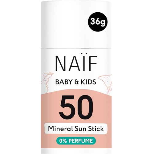 Naïf Barra de proteção solar mineral - para bebés e crianças- SPF 50 - barra sem microplásticos - 0% perfume - proteção UVA e UVB - resistente à água - dermatologicamente testado - 36G
