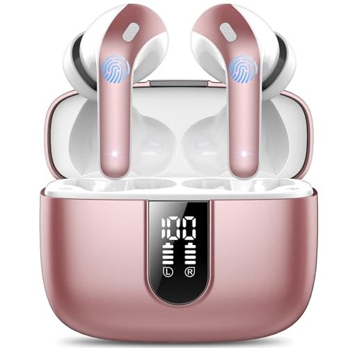 Auriculares sem fios Bluetooth, auriculares Bluetooth 5.3, 4 Mic com redução de ruído ENC, 50H com graves, capacetes sem fios Bluetooth IP7 impermeável, carregamento rápido USB-C, ajuste confortável