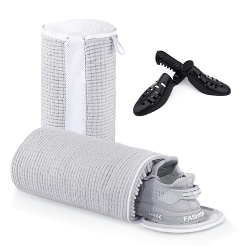 Teletrogy Saco de lavar sapatilhas 2 peças, saco para lavar sapatilhas na máquina de lavar com fecho de correr com forma, lavar os sapatos sem deformação, saco de lavar chinelos reutilizável, cinzento
