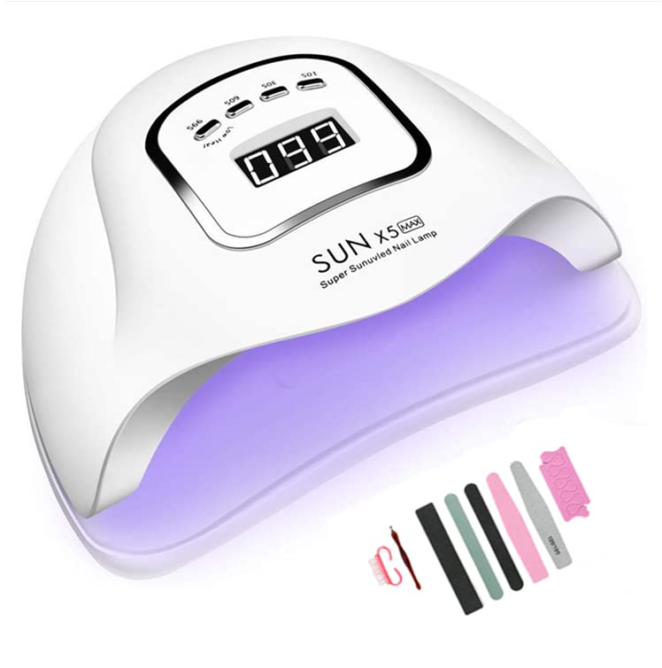 Timpou Candeeiro para secador de unhas de 150 W, lâmpada UV LED para unhas de gel, com temporizador de 10 s/30 s/60s/99s, sensor infravermelho, ecrã LCD