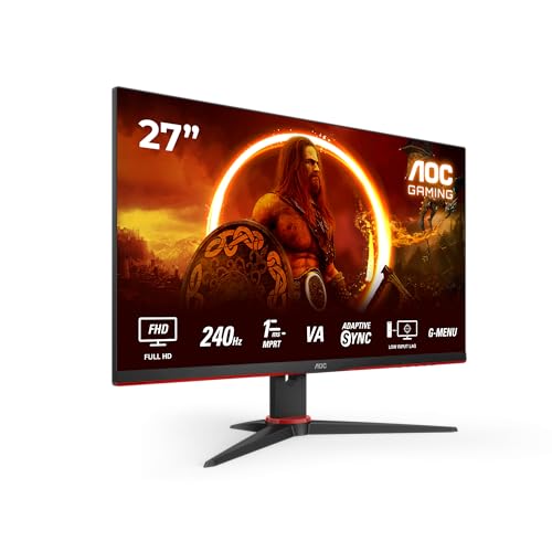 AOC Gaming 27G2ZNE Monitor Full HD de 27 polegadas, 240 Hz, MPRT de 1 ms, FreeSync Prem. 1920 x 1080, HDMI 1.4, DisplayPort 1.2 preto/vermelho, 27 polegadas FHD, suporte fixo