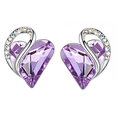 Leafael Birthstone Coração brincos de mulher | Birthstone brincos com coração e cristais corativos | Livre de alergias brincos modernos com caixa de presente incluída