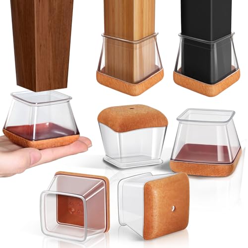 32 peças protetor pernas cadeiras quadradas, protetores de chão para pernas de cadeira, transparentes silicone capas de pernas de cadeira com almofada de feltro espessada (Fit: 27-40 mm)