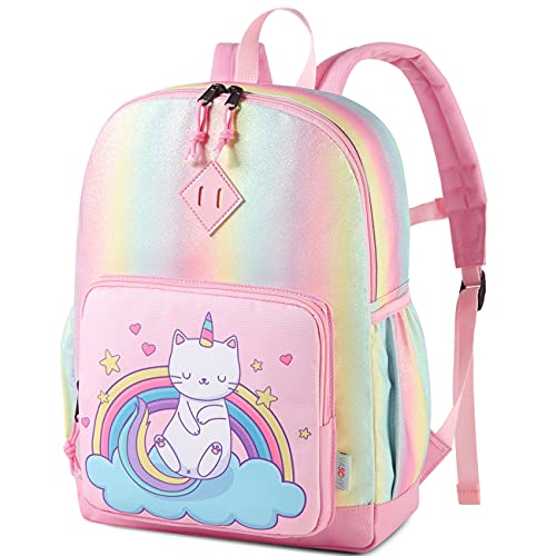 VASCHY Mochila para menina, mochilas escolares mochila infantil de 4 a 6 anos para escola ajustar a pasta A4 com bolsos laterais e correia no peito