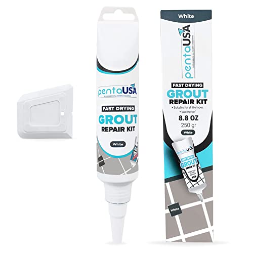 PentaUSA Branqueador de juntas - juntas azulejos, kit de reparação de juntas, reparação de escape, tubo de leite, reparação e renovação, argamassa azulejos - com espátula (250 g - branco)
