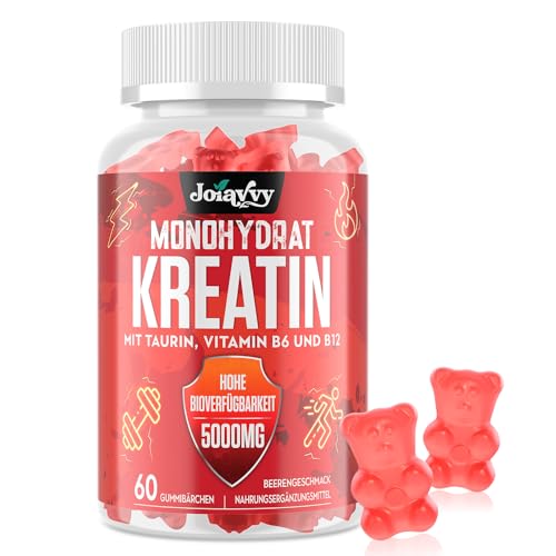 Gominolas de creatina mono-hidratadas, 5000 mg de creatina mono-hidratada para cada dose, potenciador de pré-treino, mais prático que o pó, sabor a bagas, vegano (60 unidades (embalagem de 1))