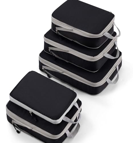 Meowoo Packing Cubes for Travel Compression 5 em 1 Set, organizador de malas para viagem com compressão expansível, organizador de bagagem impermeável, cinzento malas de viagem para malas e mochila
