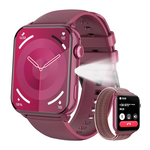 Relógio inteligente para mulher, 1,91" Smartwatch mulher com lanterna e chamadas Bluetooth, Smart Watch com 2 correias, notificação, podómetro, sonho, IP68 pulseira atividade para Android iOS