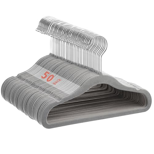 MangoKit Cabides de veludo para bebé, 50 unidades, antiderrapantes, para crianças, economizam espaço, cabides rosa para bebés, uso diário (28 cm, cinzento)