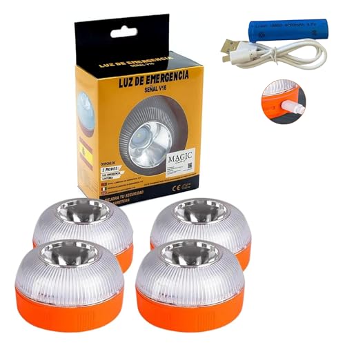 MAGIC SELECT 4 x luz de emergência V16 para sinalização de estrada de carro e moto. Luz intermitente e fixa com ignição automática, base estampada, bateria recarregável.