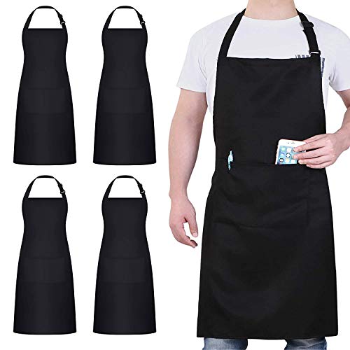 atopo 4 peças Chef avental, avental preto impermeável com 2 bolsos, avental de cozinha ajustáveis para churrasco cozinhar ao forno jardim restaurante