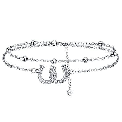 J.MUEN Pulseiras de mulher, prata de lei 925 pulseira de dupla corrente com contas, ideias meninas presentes de feliz aniversário para mulher