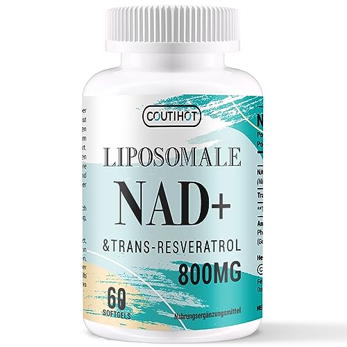 Suplemento NAD+ lipossomal 500 MG com trans-resveratrol 300 MG, alta absorção - 60 microgéis vegetais, suporte antienvelhecimento, cognitivo e energético (cápsula macia de 60 contagem)