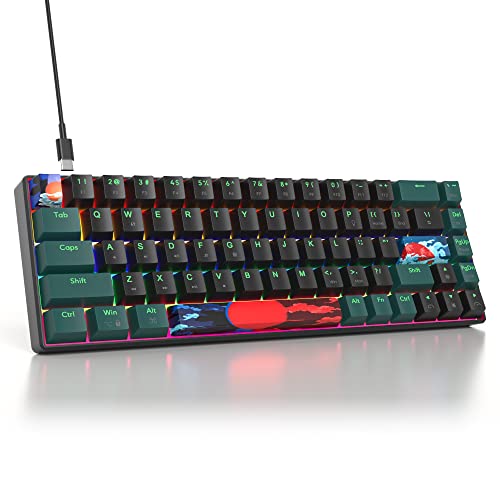 SbocKeeb Teclado 65%, teclado mecânico compacto 68 teclas, teclado Gaming 60 mecânico com interruptor vermelho linear, QWERTY americano para computadores portáteis de mesa e gamers