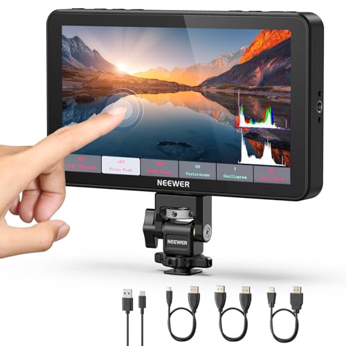 NEEWER F700 Monitor de campo de 7", ecrã táctil IPS HD 2000 nit 1920 x 1080 com LUT 3D, 4K HDMI Loop in/out com Peak Focus DSLR suporte de vídeo em onda HDR, montagem em sapato frio, bateria líquida O