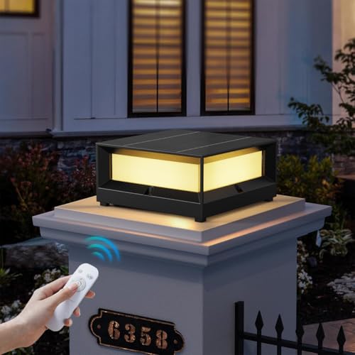 HMAKGG Lâmpada solar exterior, LED luz solar exterior e jardim com controlo remoto, 5400 mAh e 3 cores, 800 l, IP65 poste luzes de jardim sobremuro de alumínio para pátio, estradas, preto
