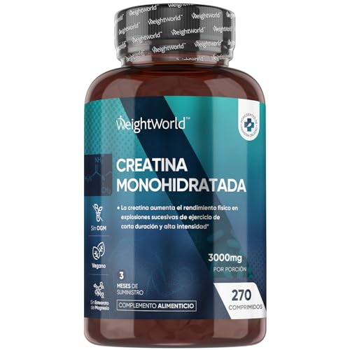 Creatina mono-hidratada 3000 mg, 270 comprimidos, fornecimento de 3 meses - suplemento desportivo adequado para veganos, 3 comprimidos por dia, sem OGM ou estearato de magnésio