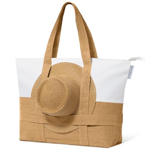 Reiseresa Mala de praia grande para mulher, com fecho de correr, XXL, bolsa de banho, sauna, mala de viagem, para praia, viagens, compras, desporto, trabalho Groß/XXL