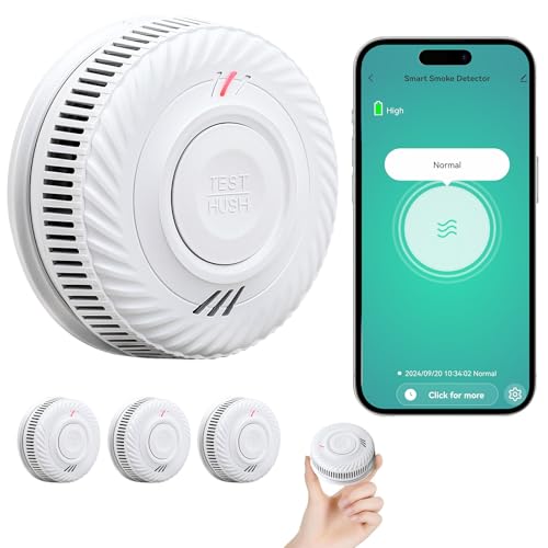 PHYSEN Smart WiFi Detector de fumo de 10 anos, bateria, detetor de fumo com sensor fotográfico, função de silenciador e auto-teste, certificado DIN EN14604, compatível com o seu / Smart Life APP, 3St