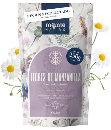 Chá de camomila monte nativo (250 g) - flores de camomila 100% puras e naturais - chá de flores de camomila para infusões de ervas e decorações de sobremesas - chá de ervas - chá de frutas