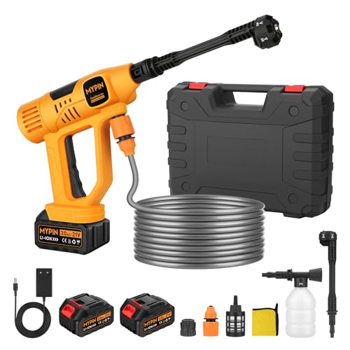 Hidrolimpeza de alta pressão, máquina de lavar pressão sem fios com ecrã LED, 790 PSI, 21 V, 2 baterias, 6 em 1 para limpar carros, pisos, paredes, cerca de 9 modos de pressão ajustáveis