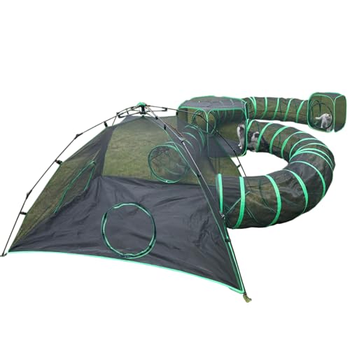 Pawtenda Tenda de campismo 6 em 1 para gatos ao ar livre, compartimentos portáteis para gatos de interior, gaiola de jogo para animais de estimação com túneis para exteriores, pátio ao ar livre