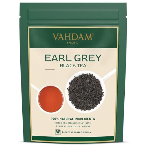 VAHDAM, Folhas de chá preto Earl Grey (340 g/170 chávenas) - óleo de beringela natural misturado com chá preto fresco, floral e cítrico do jardim