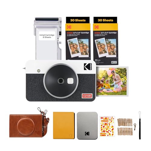 KODAK Mini Shot 2 Retro 4 PASS 2 em 1 câmara instantânea e impressora fotográfica (5,3 x 8,6 cm) pacote de acessórios 68 folhas, branco