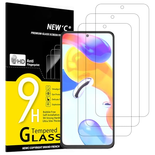 NEW'C 3 peças, protetor de ecrã para Xiaomi Redmi Note 11 Pro, Redmi Note 11 Pro 5G, vidro temperado anti-riscos, anti-impressões digitais, dureza 9H, 0,33 mm ultra transparente, ultra resistente