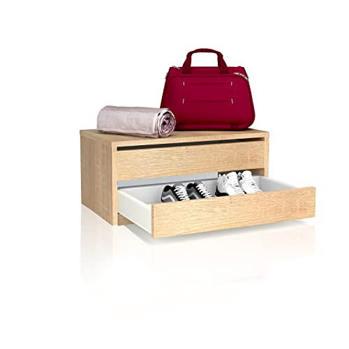 duehome | Guarda-gavetas armário de duas gavetas, armário auxiliar de armazenamento quarto, modelo Uniq, cor cambria, medidas: 77 cm (comprimento) x 38 cm (altura) x 45 cm (fundo)