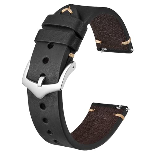 BISONSTRAP Correias de relógio para homem, correias de relógio de couro costuradas à mão, libertação rápida, 18 mm 20 mm 22 mm