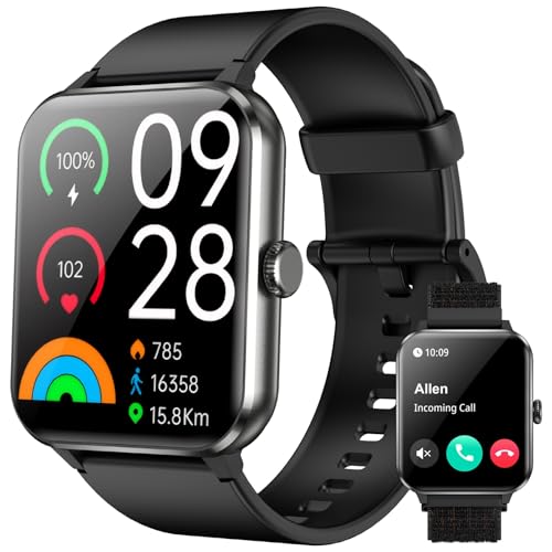 IOWODO Relógio inteligente homem mulher - Smartwatch 1,85" com chamadas Bluetooth, monitor cardíaco, oxímetro de sono, 100 modos desportivos, IP68 impermeável, pulseira atividade para Android iOS