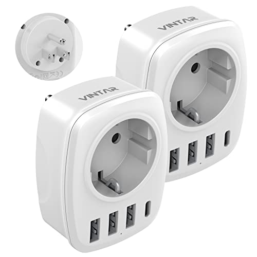 VINTAR 2 unidades adaptador tomada EUA, com 3 portas USB e 1 porta USB-C, adaptador de tomada americana para o Canadá México Colômbia Tailândia, 2 pernas Europa até 3 pernas EUA, tipo A e b
